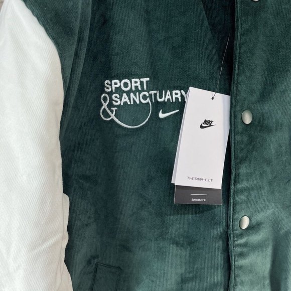 Nike Sport Sanctuary Corduroy Varsity Jacket Green White Men's Sizes FB9972-397 - Picture 2 of 9